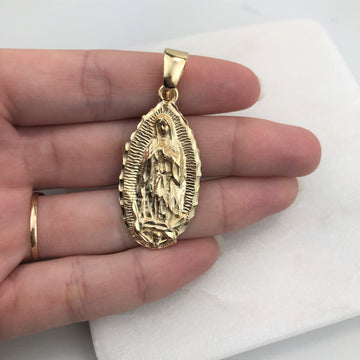 18K Gold Layered Oro Laminado Texturized Our Lady of Guadalupe Medal Pendant 31.0077
